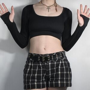Square Neckline Fitted Longsleeve Short Crop Top